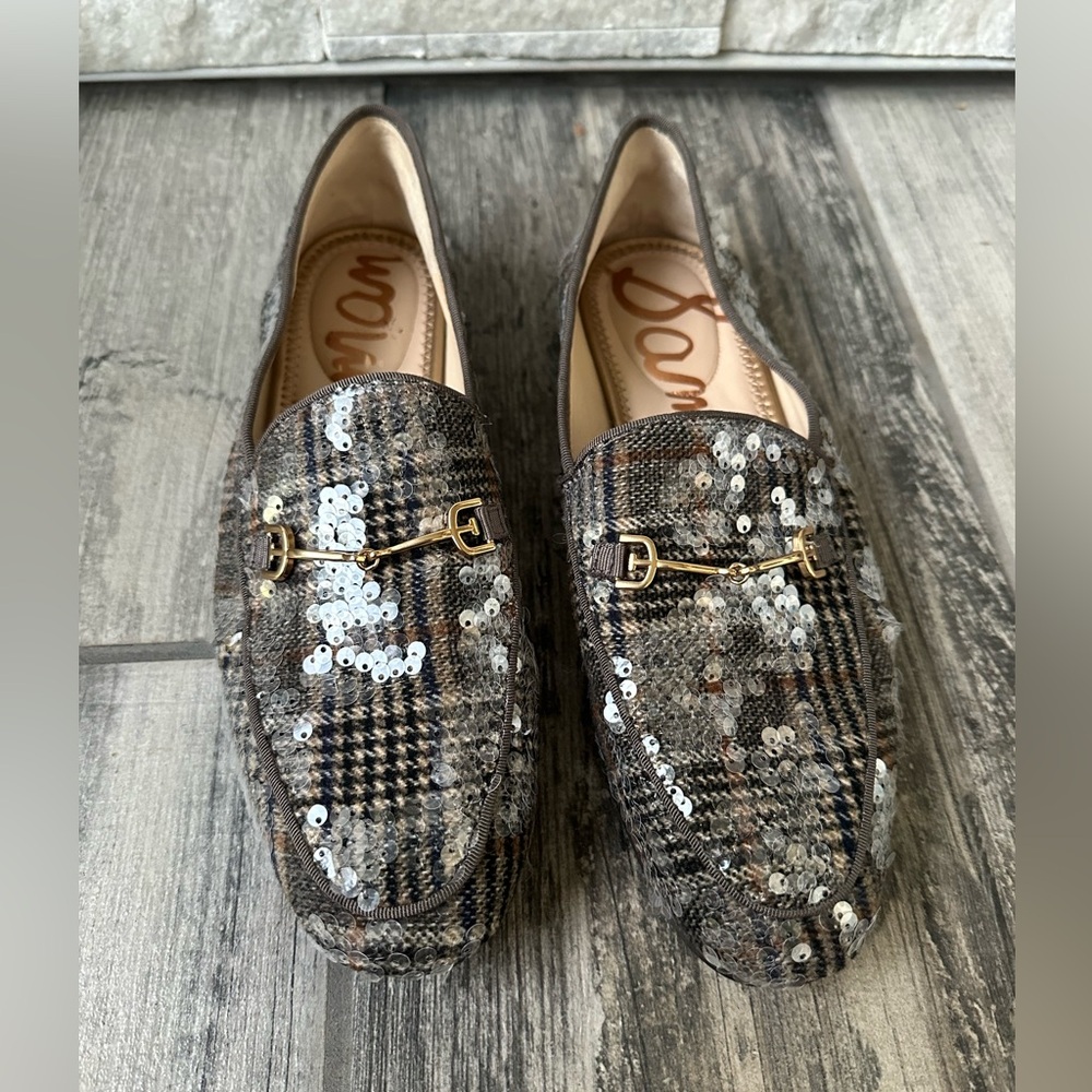 Sam Edelman Loraine Sequin Plaid Preppy Academia Loafers wi Gold Accent, Sz 9M - Picture 7 of 14